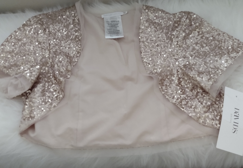 NWT David's Bridal Gold Sequin Mesh Shrug, Size L